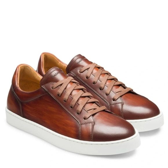 Magnanni Costa Leather Low Top Sneaker in Cognac size 10 - Picture 1 of 10
